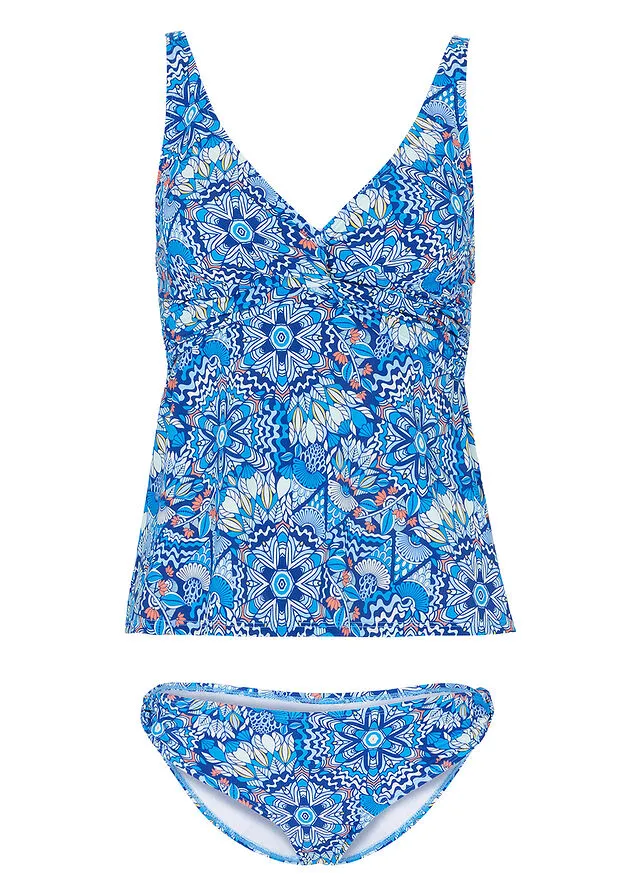Tankini (2 piezas) de poliamida reciclada Azul con estampado gráfico
